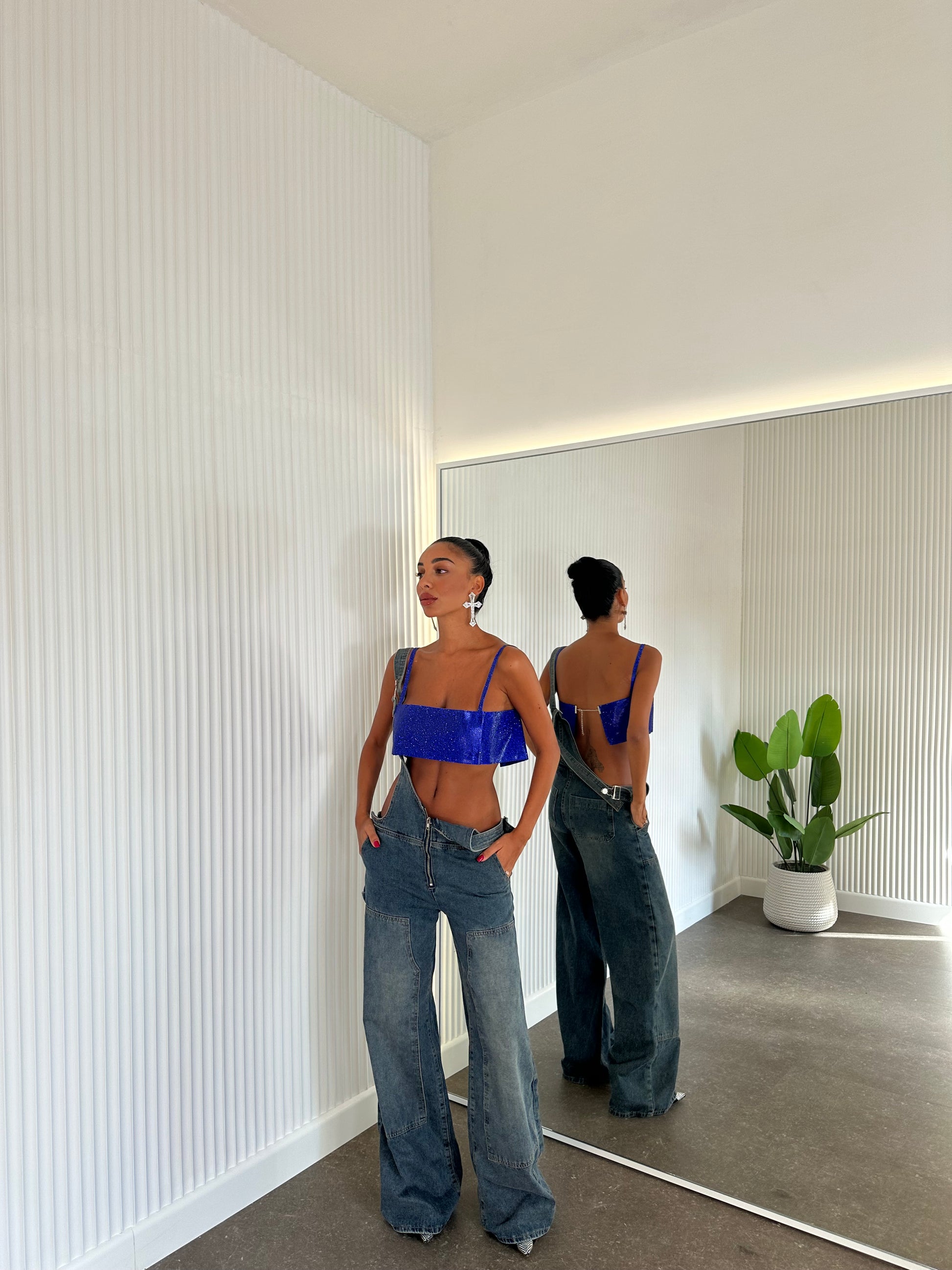 Crop strass blu